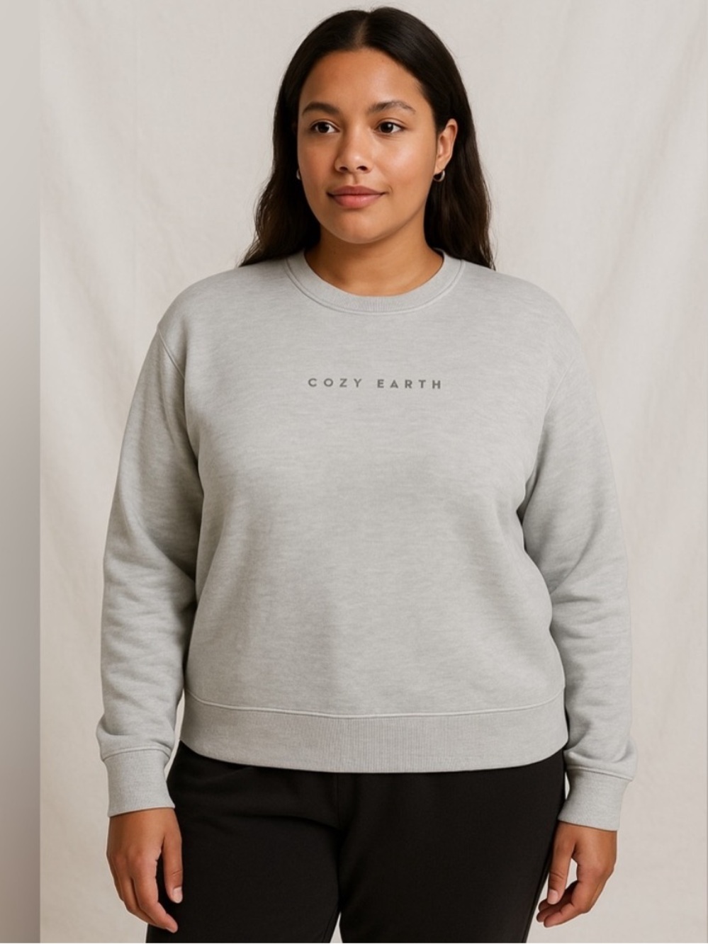 Cozy Earth Gray Modal Cotton
Crewneck Sweatshirt L Minimalist Luxe Loungewear